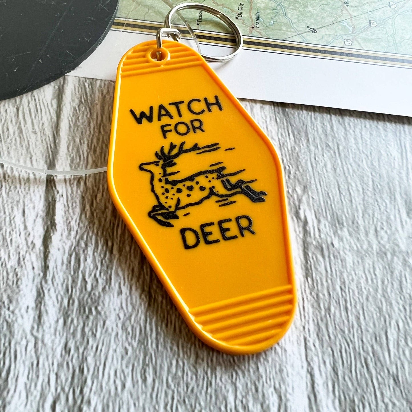 Watch for deer // motel keychain